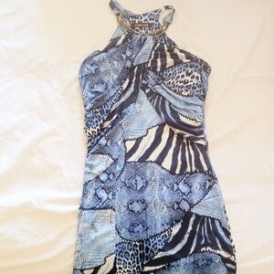 ROBERTO CAVALLI BLUE SNAKE / ZEBRA PRINT DRESS SIZE S